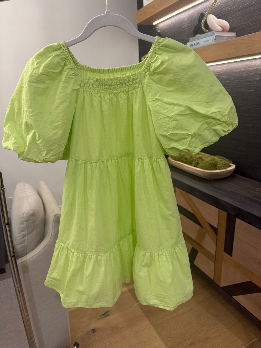 Zara Girl’s Neon Lime Puff-Sleeve Tiered Dress (only needs a little pressing)